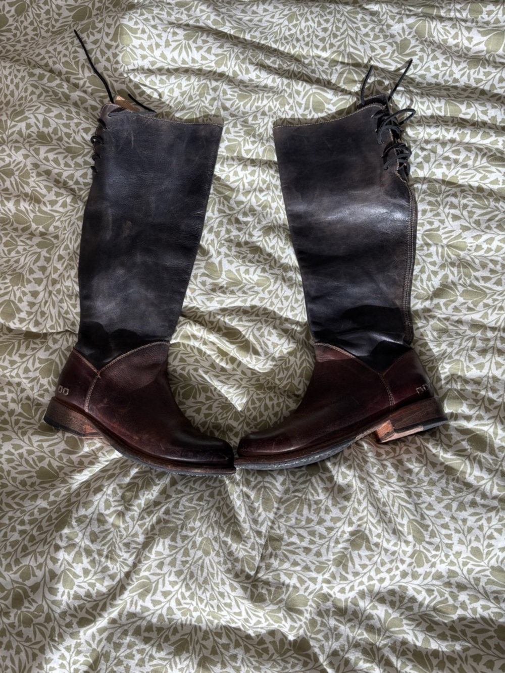 Bed Stu Two-Tone Brown and Black Leather Boots